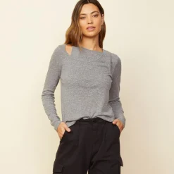 Long Sleeve*MONROW Asymmetric Long Sleeve Top GRANITE