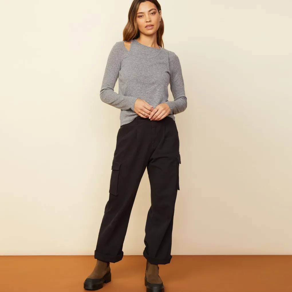 Long Sleeve*MONROW Asymmetric Long Sleeve Top GRANITE