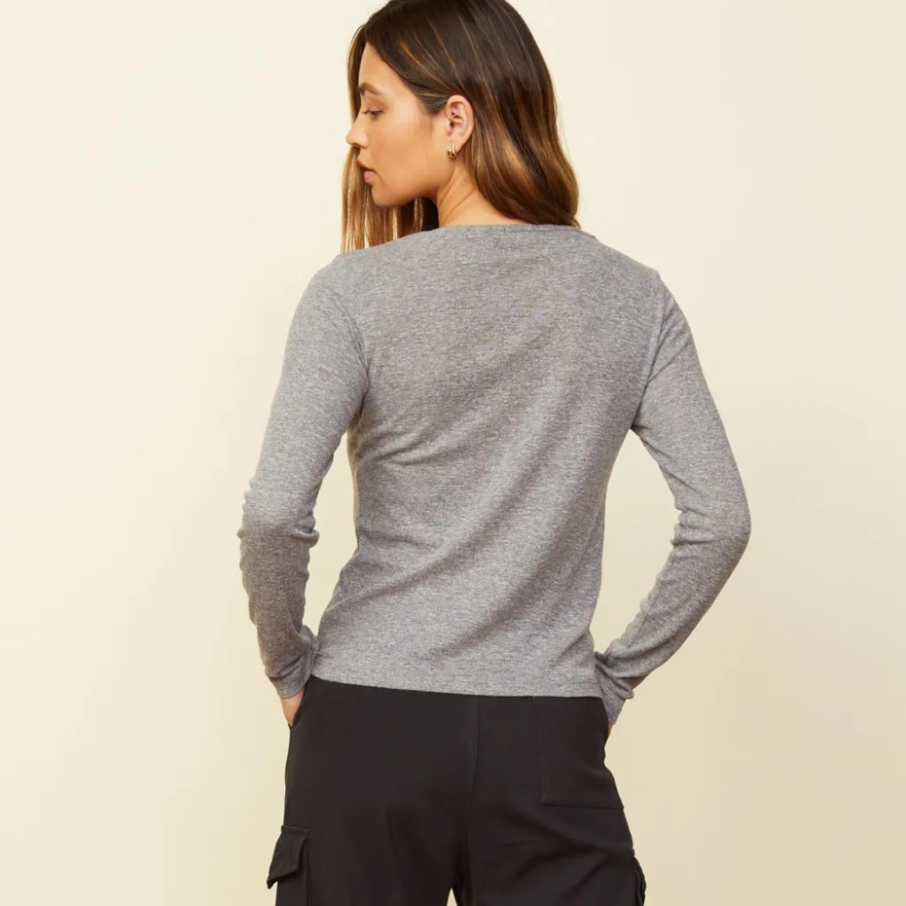 Long Sleeve*MONROW Asymmetric Long Sleeve Top GRANITE