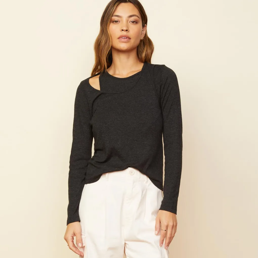 Long Sleeve*MONROW Asymmetric Long Sleeve Top BLACK