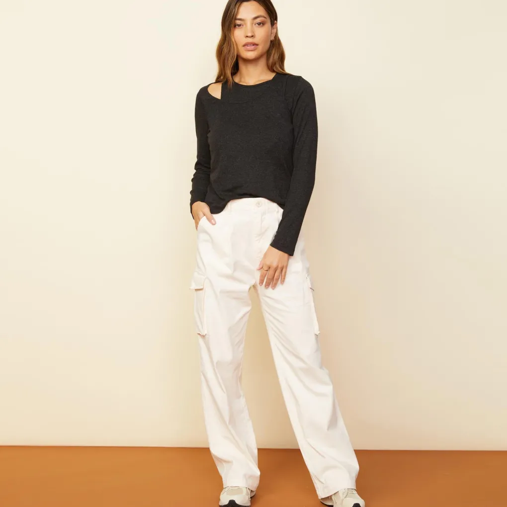 Long Sleeve*MONROW Asymmetric Long Sleeve Top BLACK