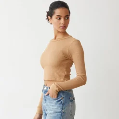 Long Sleeve*MONROW Baby Thermal Cropped Long sleeve LATTE