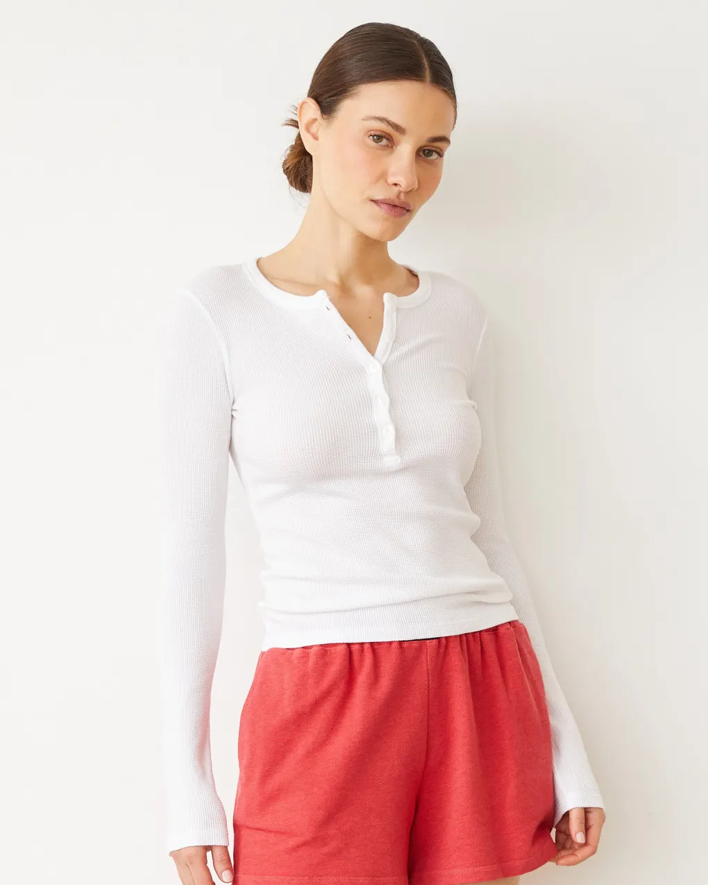 Long Sleeve*MONROW Baby Thermal Henley WHITE