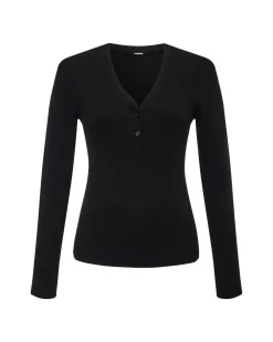 Long Sleeve*MONROW Baby Thermal V Neck Henley BLACK