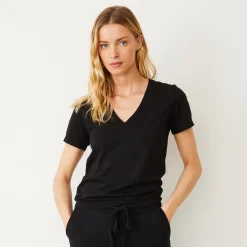 Tees*MONROW Basic V Neck Tee BLACK