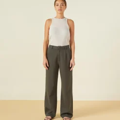 Pants*MONROW Bonded Thermal Pleated Pants KALEGREEN
