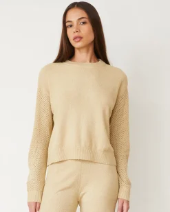 Sets|Long Sleeve*MONROW Boucle Knit Mesh Mixed Sweater SAND