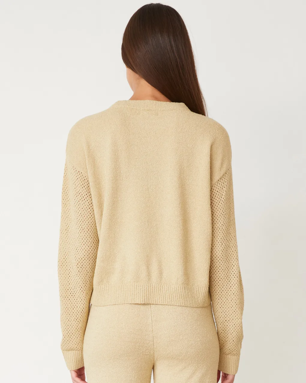 Sets|Long Sleeve*MONROW Boucle Knit Mesh Mixed Sweater SAND
