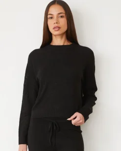 Sets|Long Sleeve*MONROW Boucle Knit Mesh Mixed Sweater BLACK