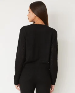 Sets|Long Sleeve*MONROW Boucle Knit Mesh Mixed Sweater BLACK