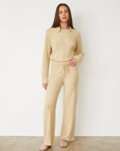 Sets|Sweats*MONROW Boucle Knit Straight Leg Pant SAND