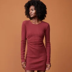 Dresses*MONROW Brushed Rib Cut Out Dress RHUBARB
