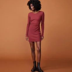 Dresses*MONROW Brushed Rib Cut Out Dress RHUBARB