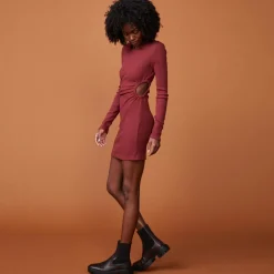 Dresses*MONROW Brushed Rib Cut Out Dress RHUBARB