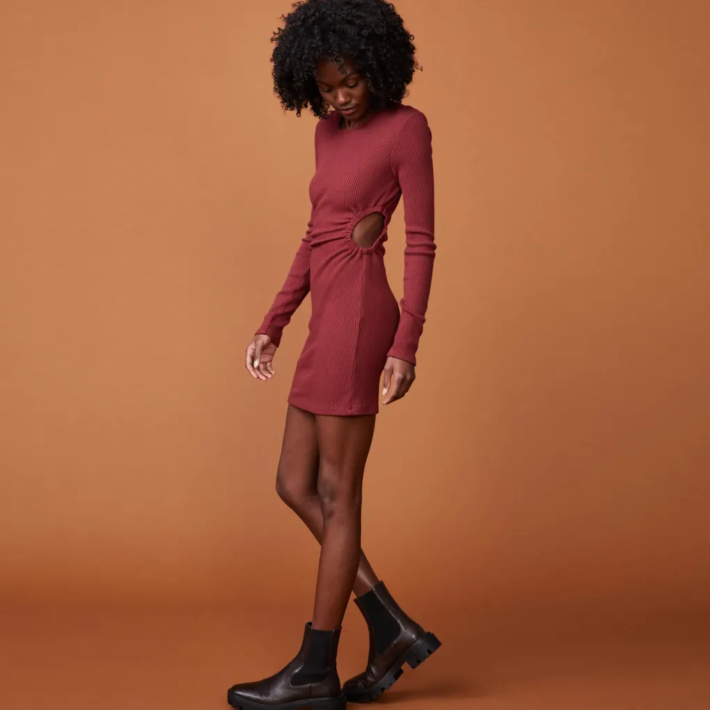 Dresses*MONROW Brushed Rib Cut Out Dress RHUBARB