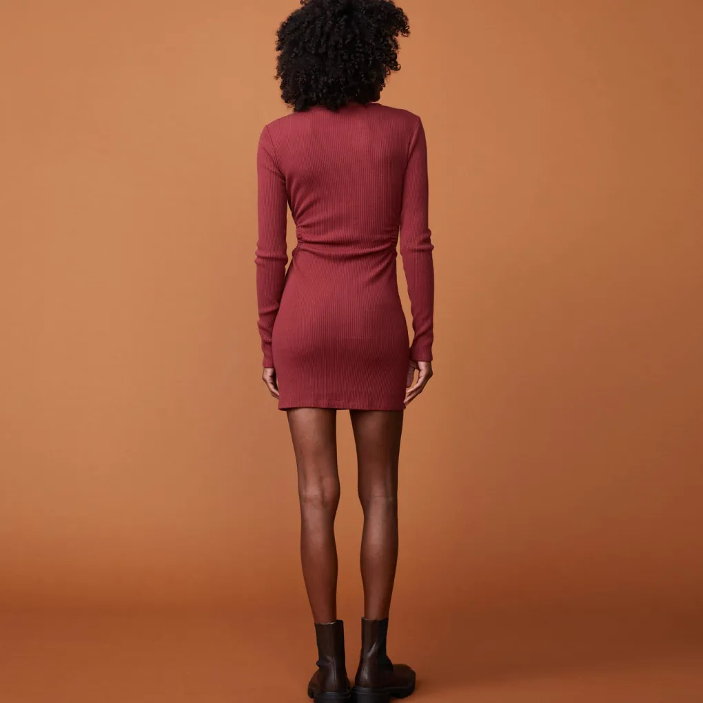 Dresses*MONROW Brushed Rib Cut Out Dress RHUBARB