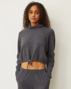 Sweatshirts*MONROW Brushed Thermal Drawcord Waist Sweatshirt VINTAGEBLACK