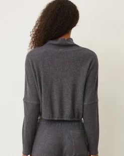 Sweatshirts*MONROW Brushed Thermal Drawcord Waist Sweatshirt VINTAGEBLACK