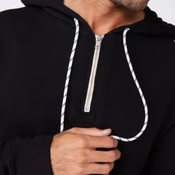 Mens Sale|Men's Sale*MONROW Bungee Cord Quarter Zip Hoody BLACK