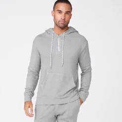 Men's Tops|Mens Sale*MONROW Bungee Cord Quarter Zip Hoody GUNMETAL