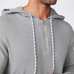 Men's Tops|Mens Sale*MONROW Bungee Cord Quarter Zip Hoody GUNMETAL