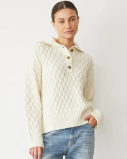 Sweaters*MONROW Cable Knit Polo Sweater IVORY