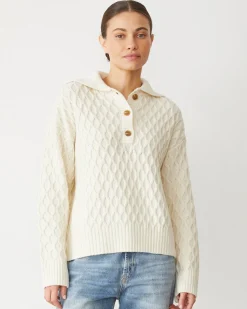 Sweaters*MONROW Cable Knit Polo Sweater IVORY