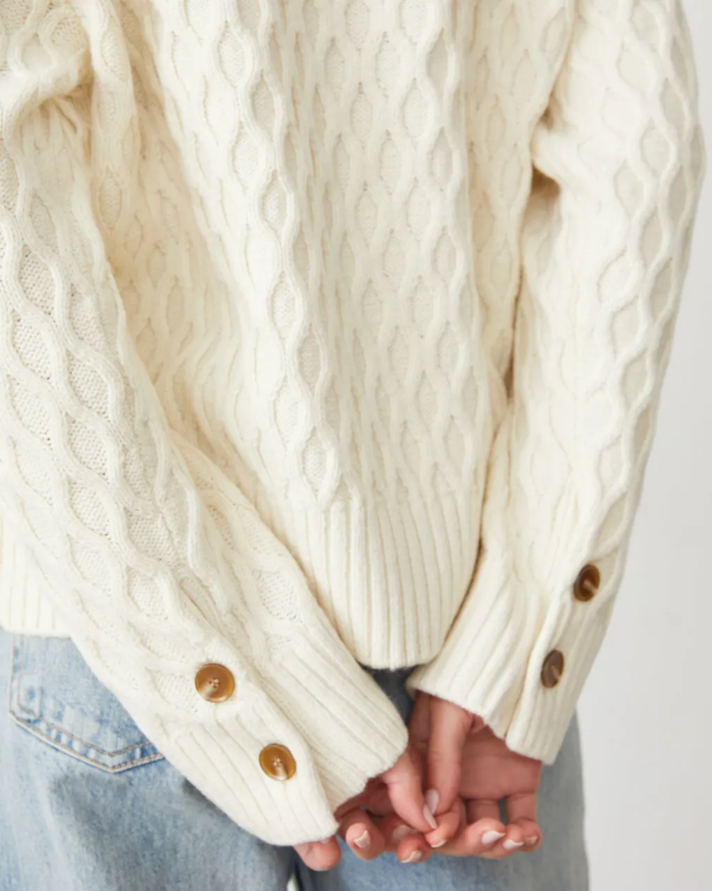 Sweaters*MONROW Cable Knit Polo Sweater IVORY