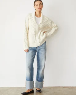 Sweaters*MONROW Cable Knit Zip Cardigan IVORY