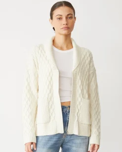 Sweaters*MONROW Cable Knit Zip Cardigan IVORY