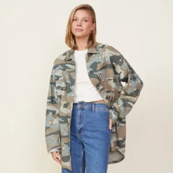 Jackets*MONROW Camo Military Jacket GREENGREY