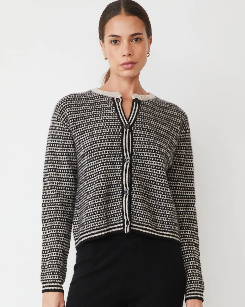 Travel Essentials|Jackets*MONROW Cashmere Cardigan CHALK/BLACKSTRIPE
