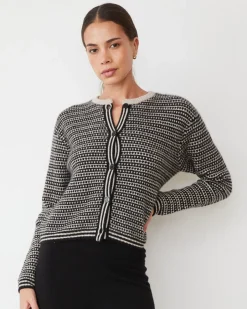 Travel Essentials|Jackets*MONROW Cashmere Cardigan CHALK/BLACKSTRIPE