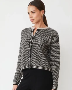 Travel Essentials|Jackets*MONROW Cashmere Cardigan CHALK/BLACKSTRIPE