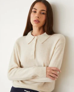 Travel Essentials|Long Sleeve*MONROW Cashmere Polo Sweater IVORY