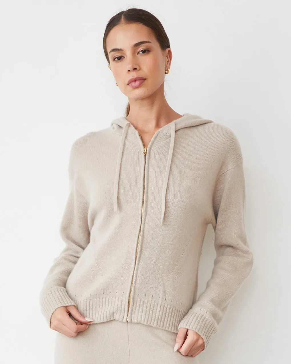 Travel Essentials|Sets*MONROW Cashmere Zip Up Hoody CHALK