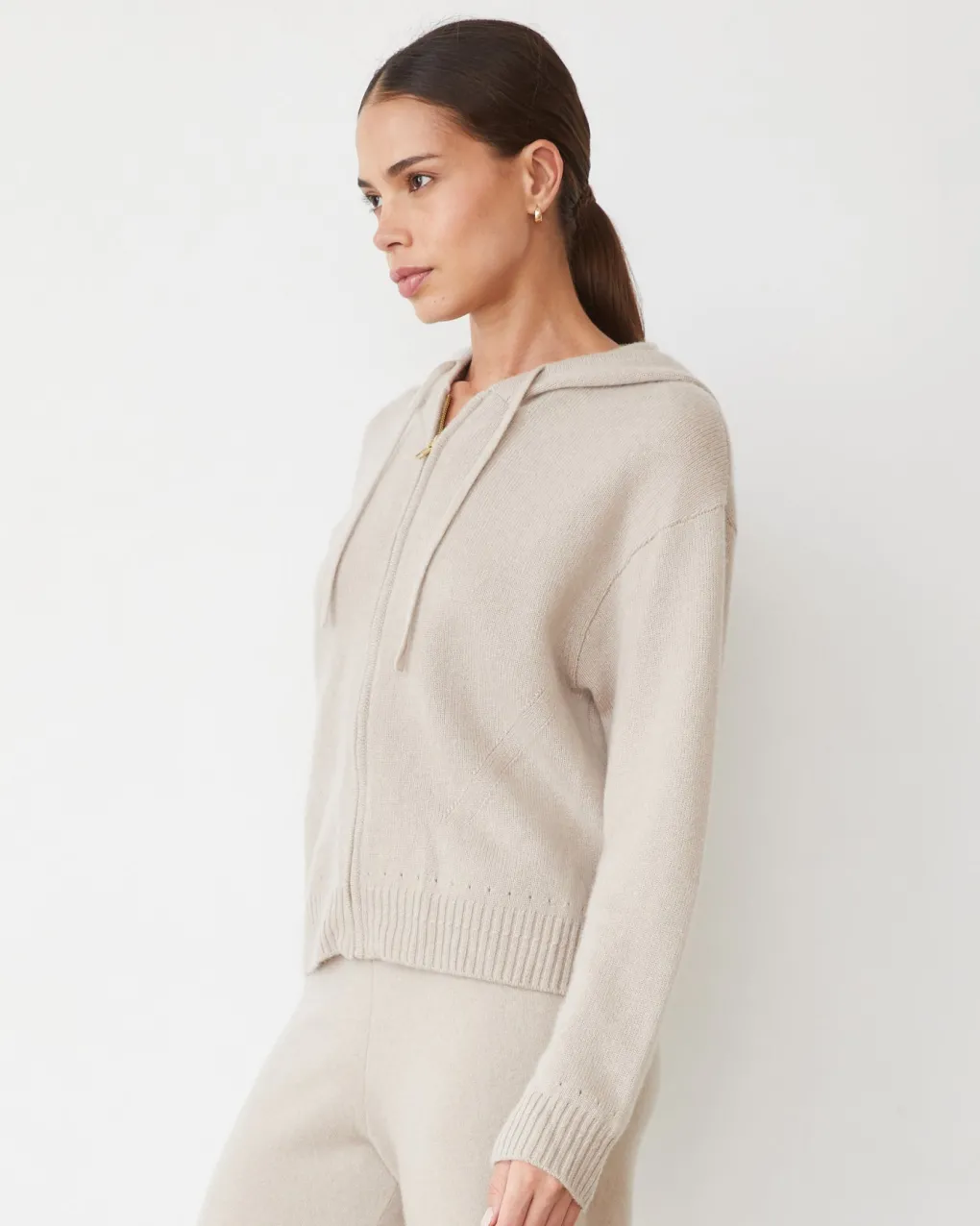 Travel Essentials|Sets*MONROW Cashmere Zip Up Hoody CHALK