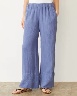 Pants*MONROW Cotton Gauze Wide Leg Pant MEDIUMBLUE