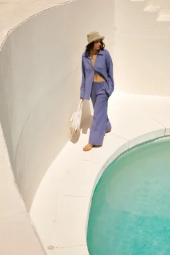 Pants*MONROW Cotton Gauze Wide Leg Pant MEDIUMBLUE