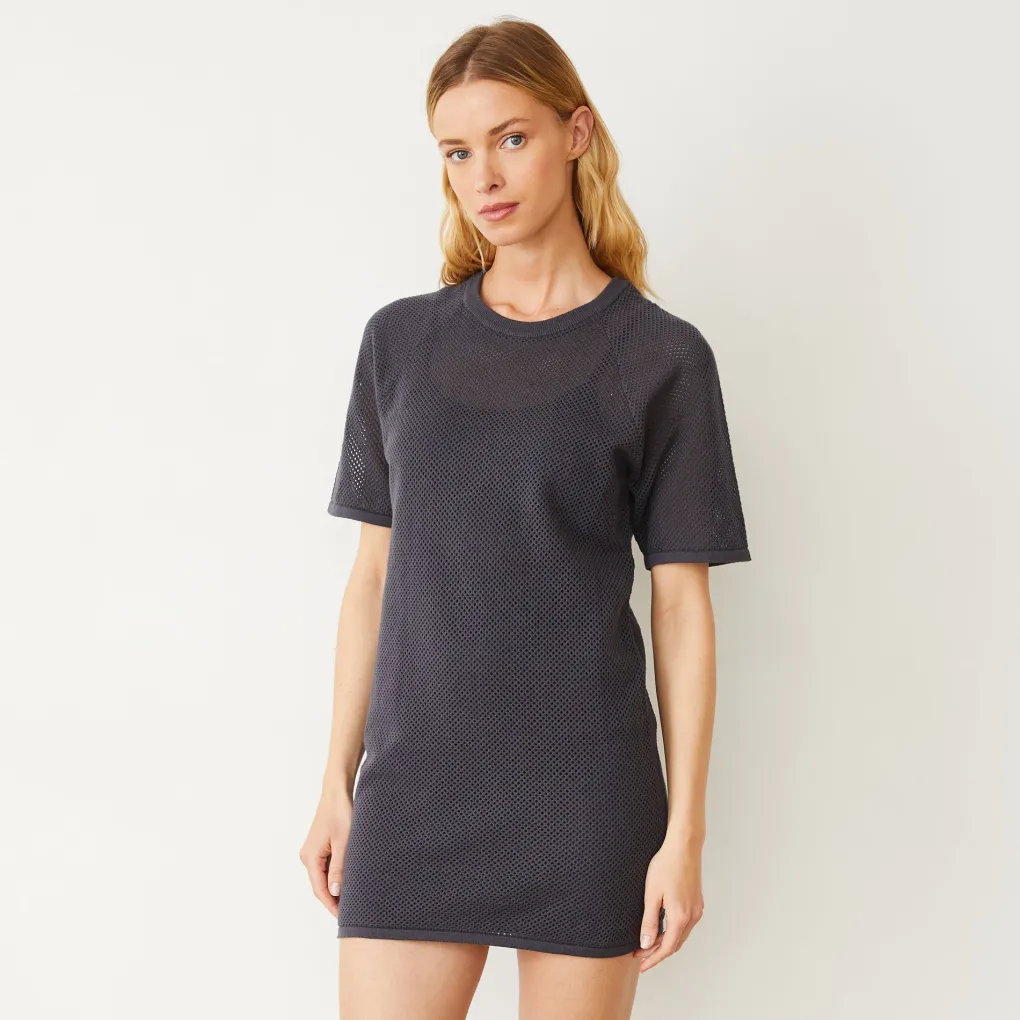 Dresses*MONROW Cotton Mesh Raglan Dress FADEDBLACK