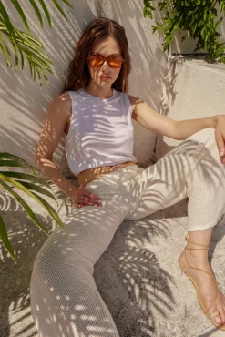 Pants*MONROW Cotton Mesh Wide Leg Pant IVORY
