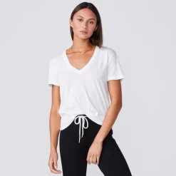 Tees*MONROW Cotton Modal Relaxed V Neck Tee - Color WHITE
