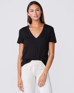 Tees*MONROW Cotton Modal Relaxed V Neck Tee - Color BLACK