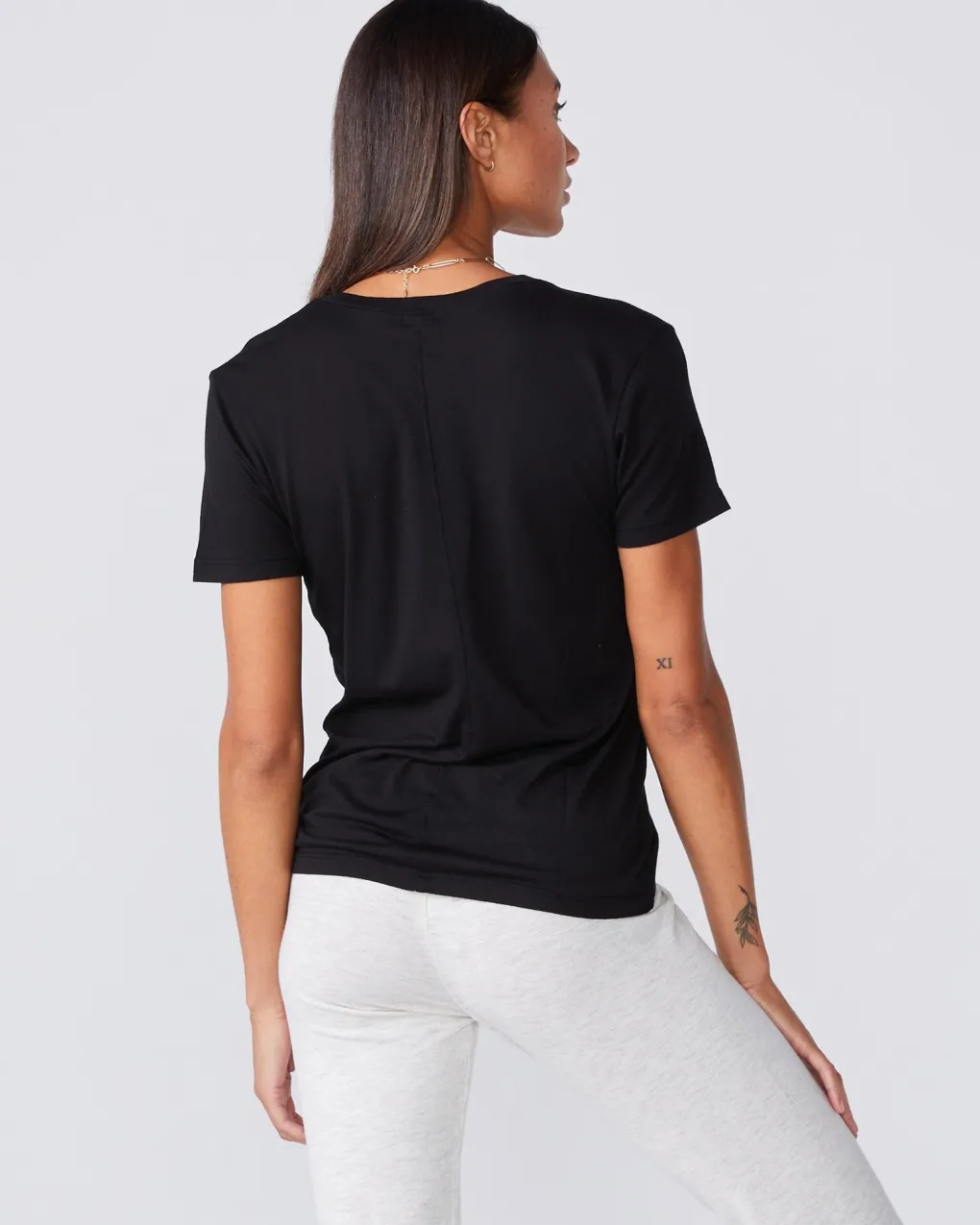 Tees*MONROW Cotton Modal Relaxed V Neck Tee - Color BLACK