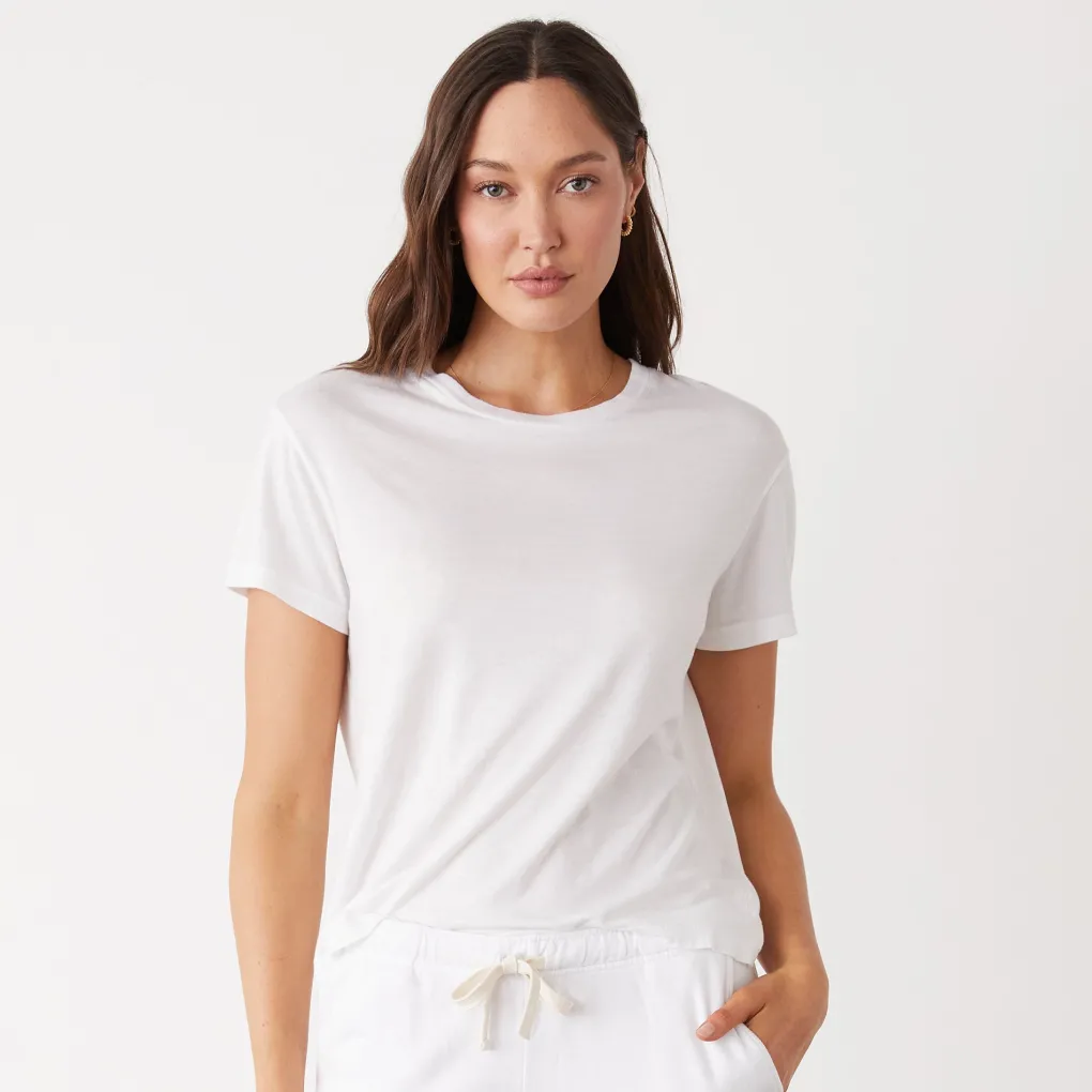 Tees*MONROW Cotton Modal Vintage Crew WHITE