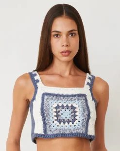 Tanks*MONROW Crochet Cropped Tank Top WASHEDBLUE