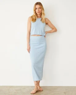 Skirts*MONROW Crochet Knit Midi Skirt SOFTBLUE
