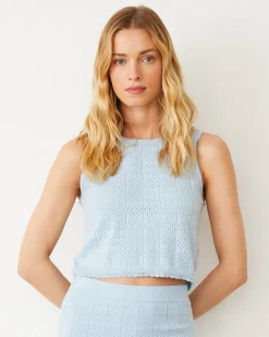 Tanks*MONROW Crochet Knit Tank SOFTBLUE