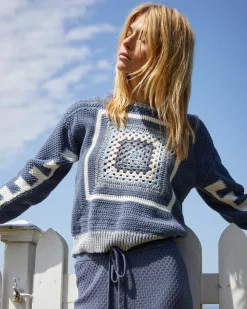 Sweaters*MONROW Crochet Pullover Sweater WASHEDBLUE