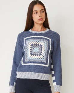 Sweaters*MONROW Crochet Pullover Sweater WASHEDBLUE